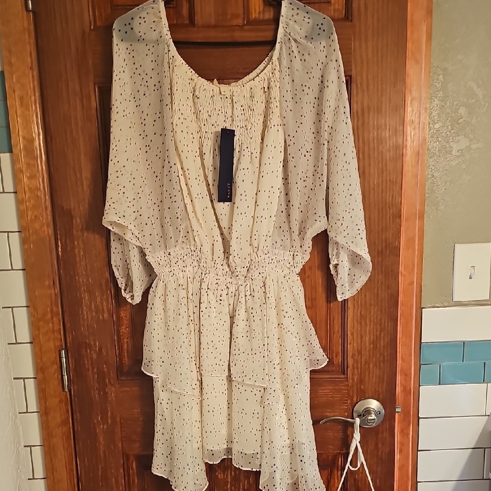 Sheer Cream Dress with Black Polka Dots